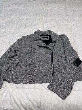 Eloquii Black and Gray Textured Moto Jacket